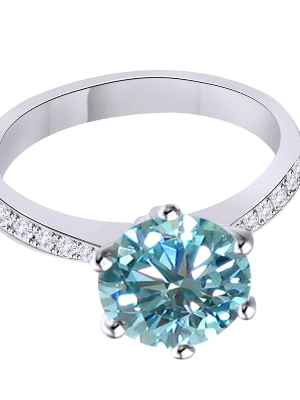 Moissanite Solitaire Ring 925 Silver Blue Round Diamond Simulant Wedding Size 7